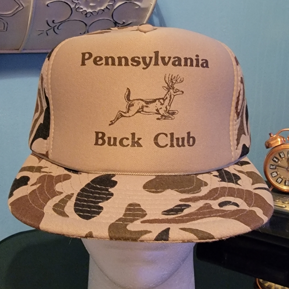 Vintage Pennsylvania Buck Club Ball Cap, Winter Wear, Tan Camo Snapback, OS